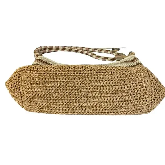 The Sak Woven Crochet Shoulder / Crossbody Bag Tan & Pink Braided Strap - Picture 7 of 13